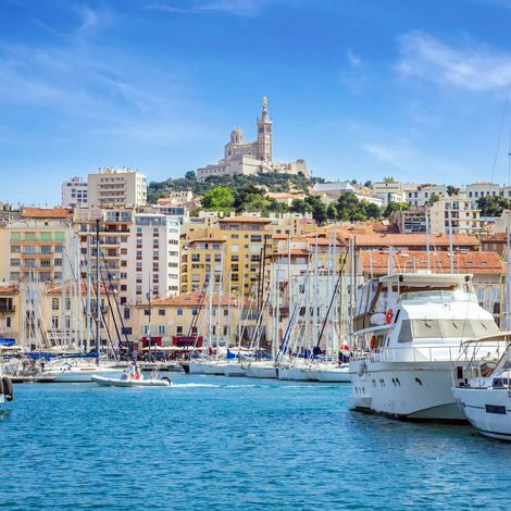 Tableau sur toile Notre-Dame-de-la-Garde depuis le port de Marseille 45x45 cm - Impression sur Toile Murale Décorative - Image imprimée en HD sur Toile - Toile sur Châssis en Bois FSC - Fabriqué en Fr (1/4)