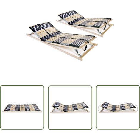 The Living Store Sommiers à lattes sans matelas 2 pcs avec 42 lattes 90x200 cm - Sommier À Lattes - Sommier Bois - Cadre Lit - Lit Double - Lit 90x200 (1/5)