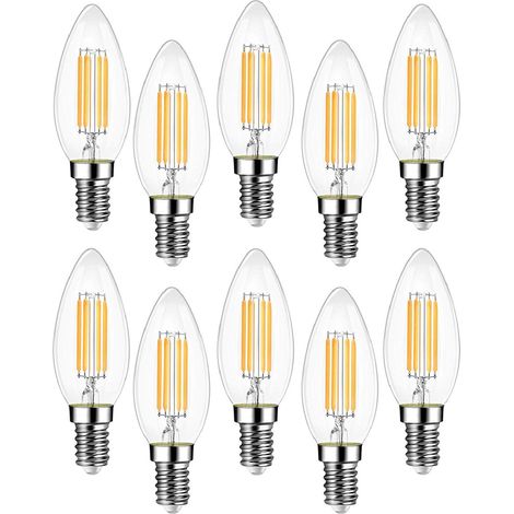 10er-Pack E14 C37 4W LED-Filament-Glühbirne (entspricht 40W) 400 Lm Warmweiß 3000K, nicht dimmbar, 360° Abstrahlwinkel – 10 Stück [Energieklasse E] (1/5)