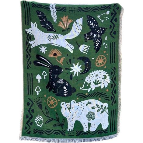 Tapiz de pared, camino de cama, funda de sofá, tapiz decorativo de pared para la sala de estar 90110 - Animales de papel verde (1/4)