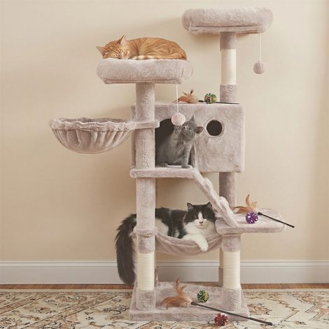 Arbre à Chat, Tour à Chat pour Grands Chats, Ultra-Doux, Dégradé, Blanc et Marron
