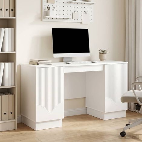 Bureau Blanc brillant 142,5 x 50 x 75 cm Bois d'ingénierie vidaXL (1/5)