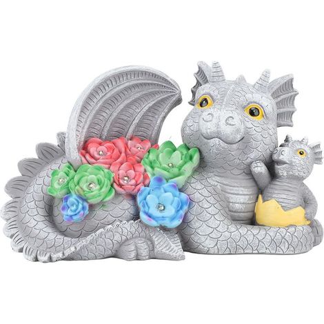 statue jardin exterieur-Statue de Dinosaure Solaire en Résine pour Décor de Jardin – Figurines Cute Mère et Bébé Dinosaure (1 Pièce) (1/5)