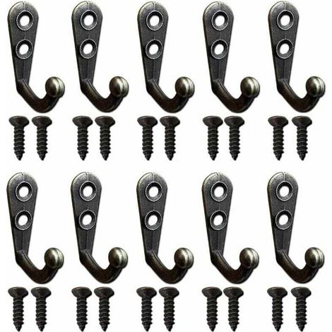 Vintage-Retro-Metallgarderobenhaken mit Schrauben, Wandgarderobenhaken, Schwarz, 10 Stück