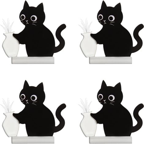 Set di 4 magneti da frigorifero commemorativi in acrilico a forma di baffi di gatto nero, decorazioni per vasi, simpatici supporti decorativi, accessori decorativi originali per (1/5)