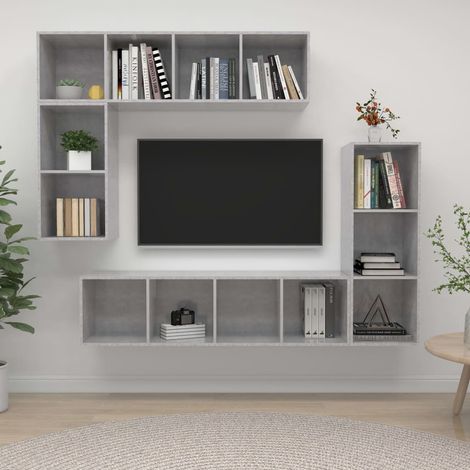 4 Piece TV Cabinet Set Concrete Grey Engineered Wood vidaXL (1/5)