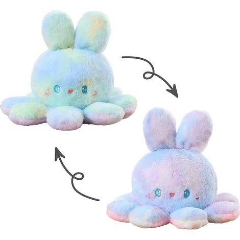 Peluche Lapin Pieuvre Réversible, Peluche Lapin Tie-Dye, Coussin en Peluche, 35 cm, Peluche Pieuvre Douce et Mignonne à l'Humeur Changeante (1/5)