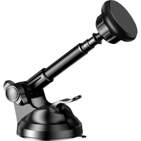 Support de Téléphone Magnétique en Alliage D'aluminium et Plastique pour Voiture Ventouse, Bras Télescopique Noir Compatible Pare-Brise et Bureau (1/5)