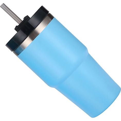Edelstahl-Vakuumisolierter Becher mit Strohhalm, poliert, glänzend, hält Heißes und Kaltes, Auto-Vakuumisolierter Becher, Blau, 590 ml (1/4)