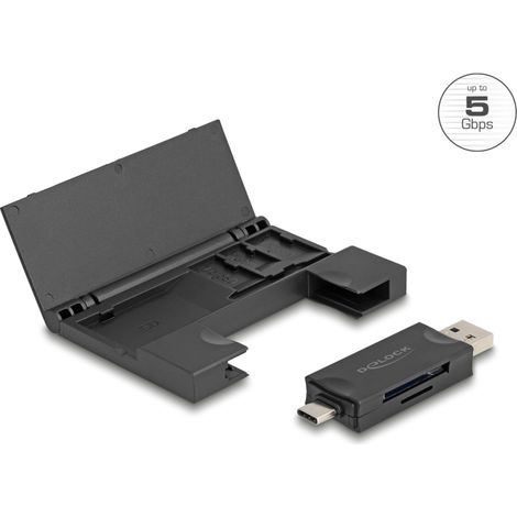 Delock Lector de tarjetas USB 5 Gbps USB Type-Câ¢ / Tipo-A para tarjetas de memoria SD y Micro SD con prÃ¡ctico estuche para tarjetas de memoria - ne