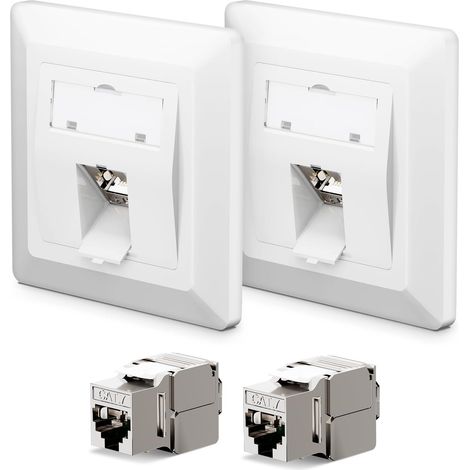 2 prises réseau encastrées 1 port CAT 7 + 2 prises RJ45 Keystone CAT 7 LAN Ethernet Prise femelle encastrable 10 Gbit/s Blanc (1/5)