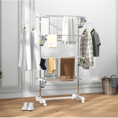 Tendedero de ropa móvil plegable 142 x 55 x 172 cm con ruedas HAVRYA (1/5)