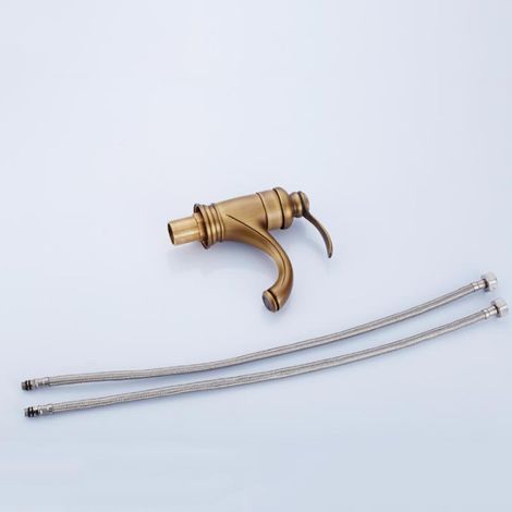 Robinet mitigeur monotrou doré vintage pour lavabo, mitigeur eau chaude/eau froide à poignée unique au design élégant (1/3)