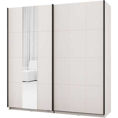 Guardaroba 2 Ante Asilah, Armadio Camera da Letto Appendiabiti, 2 Ripiani, 2 Ante, 195x205h cm Bianco Crema