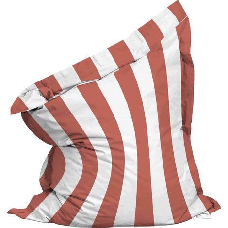 Housse vide de pouf rayé XL imperméable 140x120 cm argile et blanc