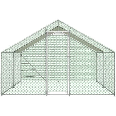 Poulailler avec structure d'escalade métallique — Volière de 3 x 4 m résistante aux intempéries (incluant toit et enclos spacieux) — Enclos sécurisé conçu spécifiquement pour les poules
