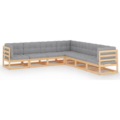 Juego de muebles de jardín 7 pzas y cojines madera pino maciza vidaXL (1/5)