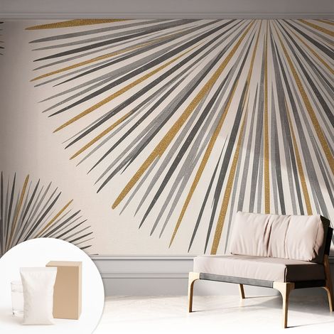 Papier peint intissé mural avec imprimé pour décoration pour salon pour chambre à coucher pour entrée Éventails géométriques 312x219 cm (1/5)