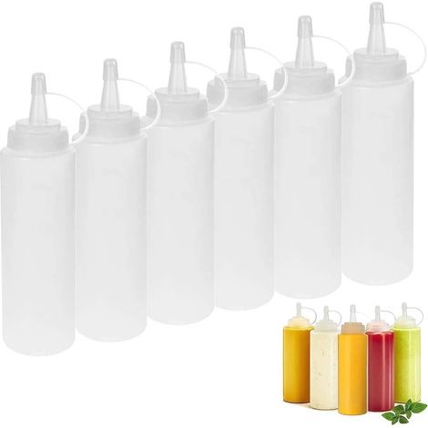 Bouteilles à sauce pression 8 oz (6 pièces), transparentes et sans BPA, idéales pour ketchup, moutarde, mayo, huile d’olive