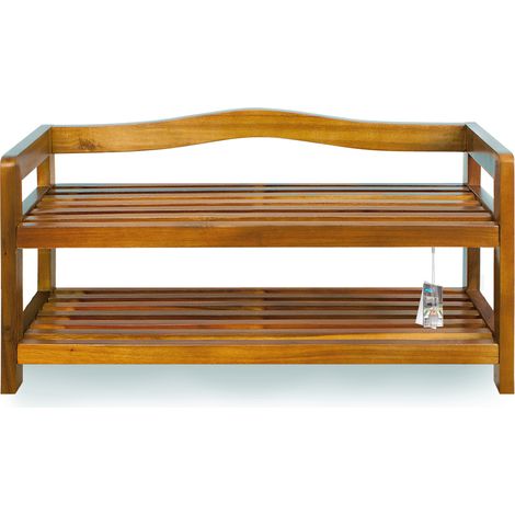 CASARIA® Zapatero de Madera de Acacia Certificado FSC® Estantería Organizador Zapatos Pasillo Baño Entrada Marrón 2 baldas (1/7)