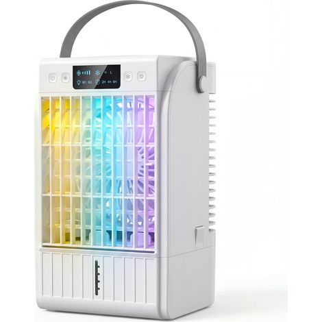 Climatiseur portable. mini rafraîchisseur d’air, éclairage LED, blanc, pour maison et usage quotidien, format pratique transparent