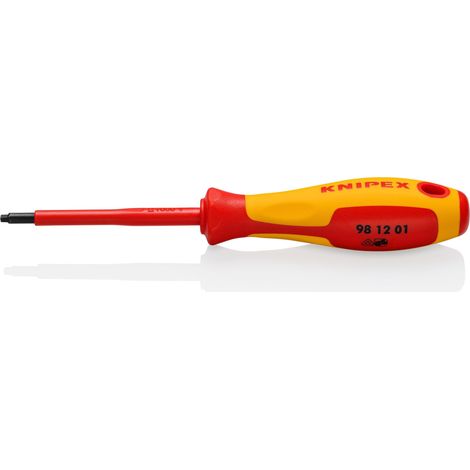 KNIPEX 98 12 01 Giravite per viti Robertson R1 isolati con manici rivestiti in materiale bicomponente, collaudati VDE brunita 185 mm