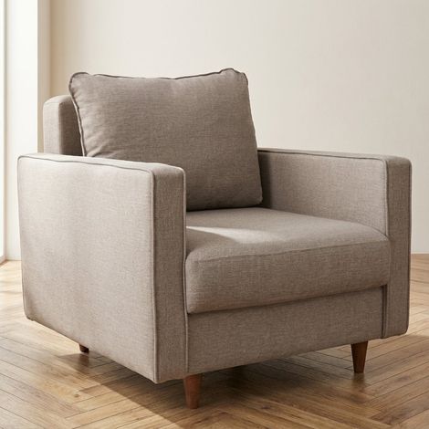 Modern ländlicher Sessel aus sandfarbenem Stoff Eva