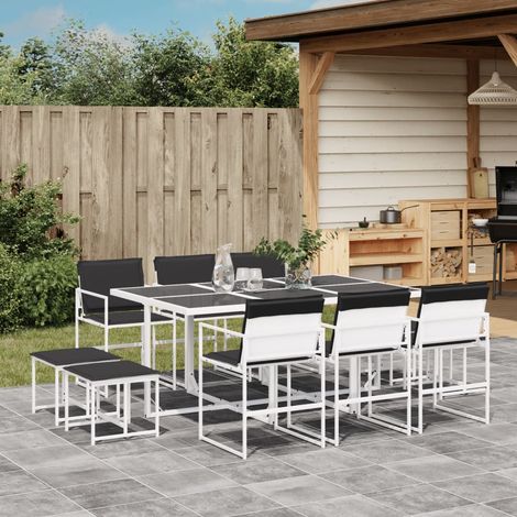 Ensemble à manger de jardin avec coussins 11 pcs-Salon de jardin blanc textilène 365813 (1/5)