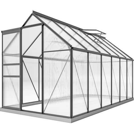 Serre de jardin en aluminium polycarbonate avec fondation, serre avec fenêtre réglable porte coulissante 190x375x199cm (1/5)