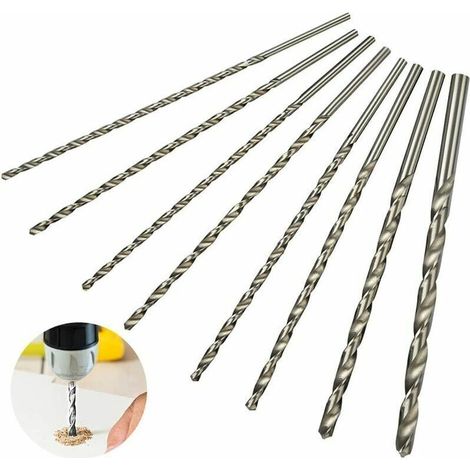 Juego de 8 brocas extralargas de 200 mm, acero de alta velocidad, vástagos rectos, diámetros de 4 a 10 mm - KZQ