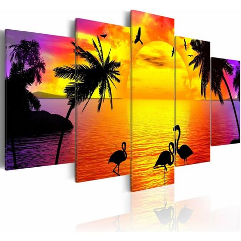 Tableau coucher de soleil et flamants roses - 200 x 100 cm (1/4)