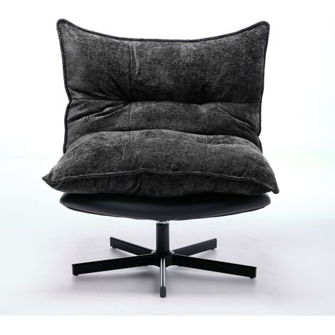 CHICFURN Poltrona relax girevole 81 cm grigio scuro, schienale regolabile 95°-125°, metallo nero (1/5)