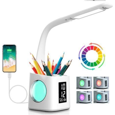 Lampe de bureau d'étude LED rechargeable avec affichage de l'heure du calendrier porte-stylo 10W (1/5)