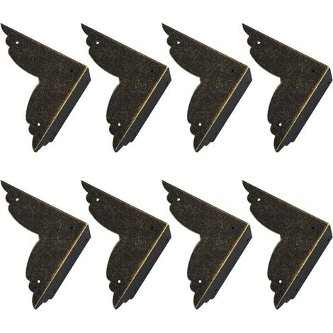 Set di 8 protezioni angolari in metallo vintage per mobili e tavoli (bronzo) (1/4)