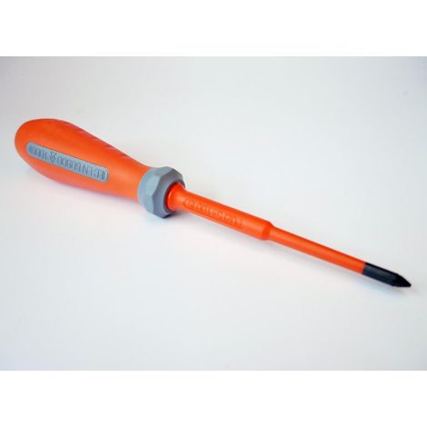 Tournevis cruciforme Pozidrive 5x100mm isolé 1000V manche bi-matière lame acier décolletée PZ1 DERANCOURT