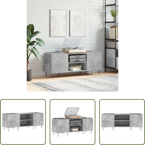 Rangement disques -  Armoire à disques gris béton 121x38x48 cm bois d'ingénierie (1/5)