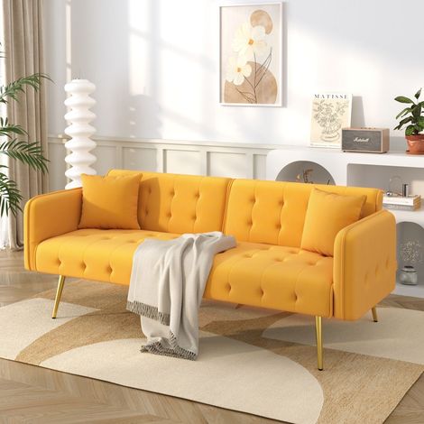 Canapé lit 2 places en velours avec dossier et accoudoirs réglables convertible grand couchage (1/5)