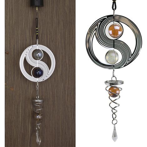 Carillon éolien Taichi, boule de cristal miroir en acier inoxydable, carillon rotatif en métal pour jardin, cour et décoration intérieure (1/4)