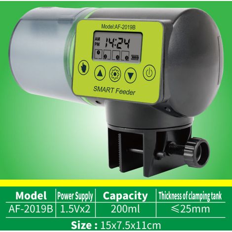 Automatic Aquarium Food Dispenser – Programmable, Silent and Waterproof, 1L, with LCD Screen and Precise Timer