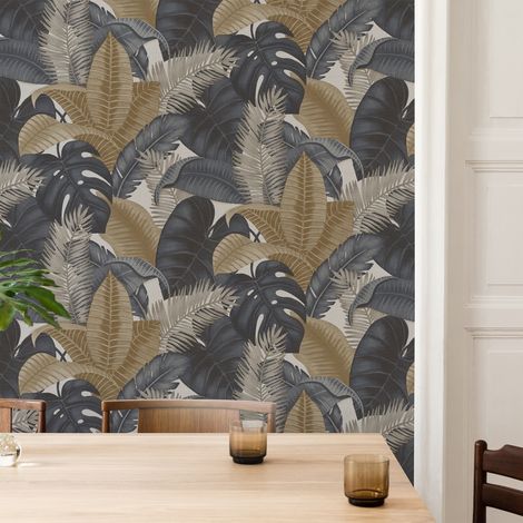 Papier peint intissé Feuillage Grenade 1005 x 52cm Gris, taupe