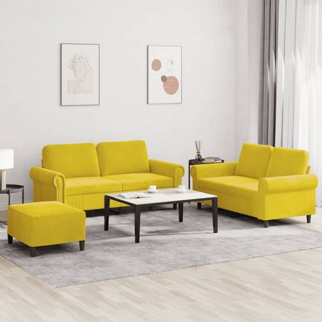 Ensemble de canapés 3 pcs avec coussins Jaune Velours vidaXL (1/5)
