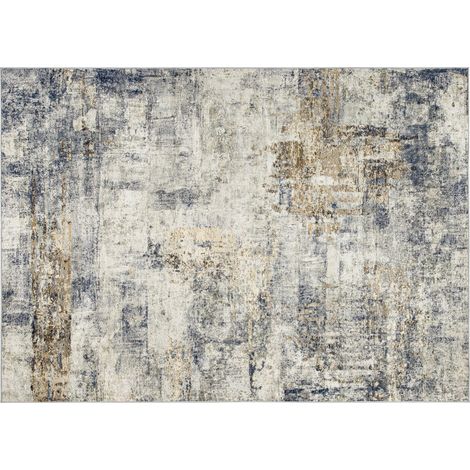 Alfombra para salón, poliéster, estampado artístico moderno, lavable, gris. (1/5)