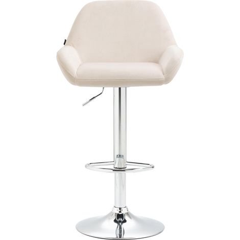 CLP – Tabouret de bar en velours crème avec pied en métal réglable et pivotant – Hauteur d'assise 63-83 cm – Pour comptoirs et îlots centraux (1/8)