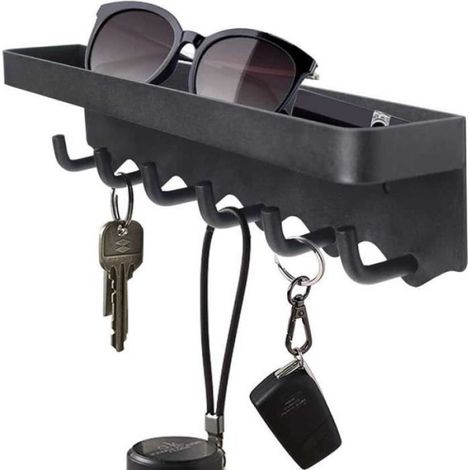 Porte Clés Murale - - Support Clef Noir - 6 Crochets - Etagère - Design Contemporain (1/4)
