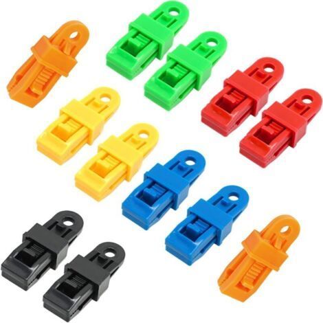 12 Pack Adjustable Tarp Clips for Outdoor Tents, Awnings and Camping, Heavy Duty and Versatile, Assorted Colors (1/5)