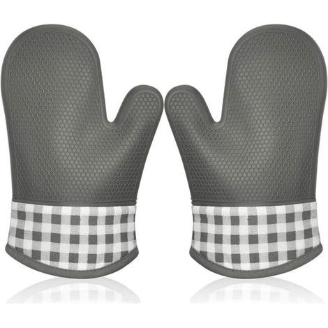 Gant de Cuisine en Silicone Anti-Chaleur Haute Protection – Mitaine Épaisse pour Four, Barbecue et Cuisson – 1 Paire Gris (1/4)