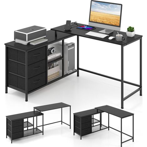 L-Shaped Computer Desk Convertible Home Office Desk with Drawers (1/5)