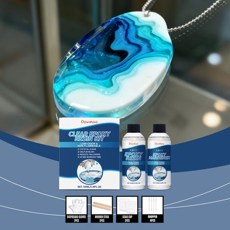 DIY Transparent Epoxy Resin AB Kit for Handmade Jewelry - Odorless, Quick-Drying, and Curing Crystal Epoxy Resin - Resin: 100ml1 + Hardener: 100ml1 + Stirring Rod2, Measuring Cup2, Dropper4, Gloves2 (1/5)