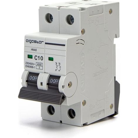 Disjoncteur automatique de ligne à fusibles 2P, 10 A, 6 kA, 74,5 mm x 35,5 mm x 81 mm, blanc (1/5)