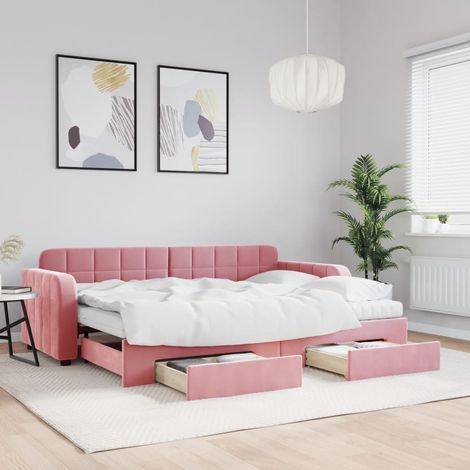 Sofá cama nido con cajones terciopelo rosa 80x200 cm (1/5)